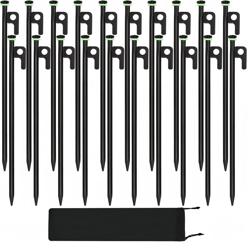 HOLANHING 20Pcs Tent Stakes, 16in Heavy Duty Tent Stakes, Dia 0.35" Forged Steel Stakes Heavy Duty for Tent Used on Rocks, Grassland, Snowfield(20Pcs 16in Stakes) - Image 1